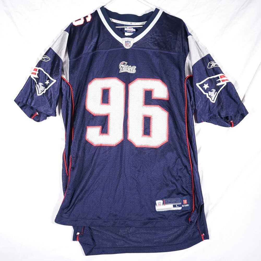 Reebok NFL Patriots Vintage Jersey #96 Adalius Thomas Blue Mens Large Engineered
